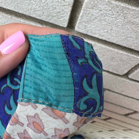 Boho Reversible Silk Wrap Skirt Blue & Peach Print – Made in India One Size - Picture 10 of 10